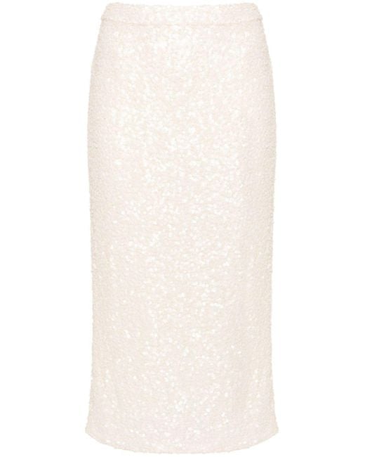 Moncler White Sequin-embellished Midi Skirt
