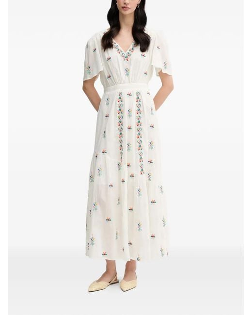 La Petite Francaise White Rachele Embroidered V-Neck Maxi Dress