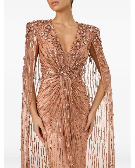 Jenny Packham Natural Lotus Lady Bead-Embellished Gown