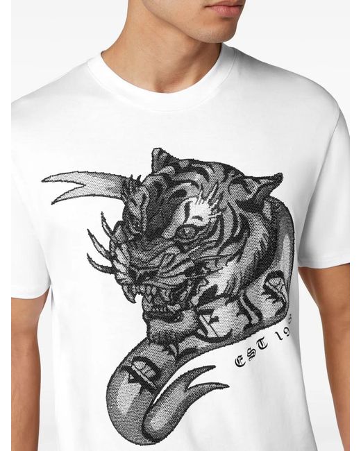 Philipp Plein Gray Ss Tattoo Tiger-Print T-Shirt for men