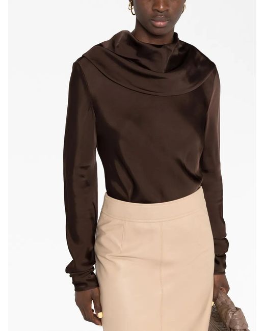 Jil Sander Black Draped-Neck Long-Sleeve Blouse
