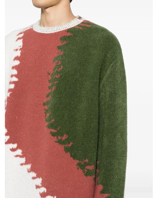 Loewe Red Colour-Block Jacquard Jumper for men