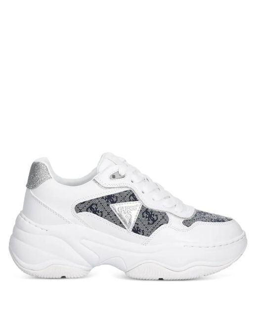 Guess White Happy Logo-Detail Chunky Sneakers