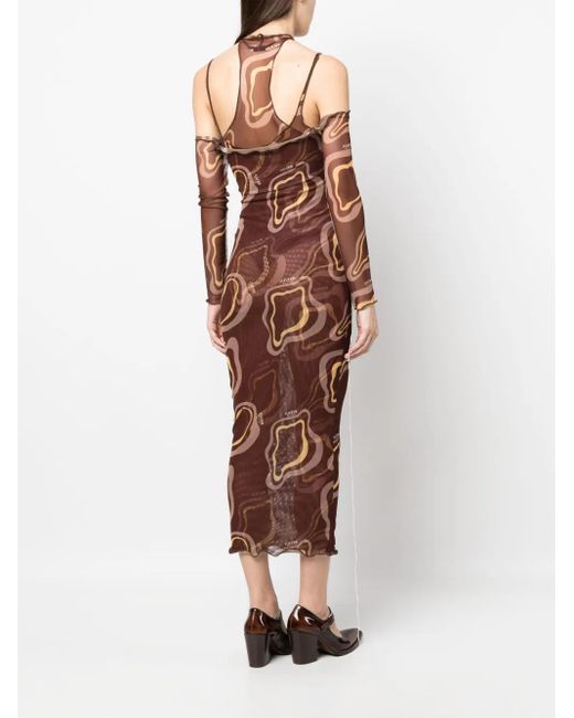 Julfer Brown Midikleid Mit Abstraktem Print