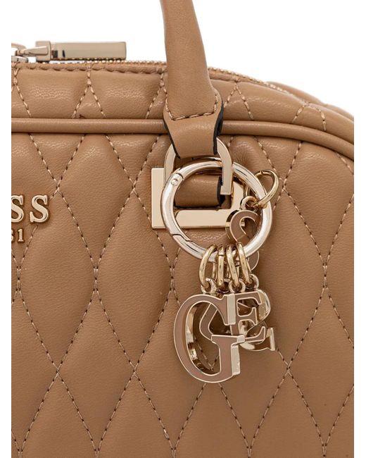Guess Brown Valla Quilted Charm Tote Bag