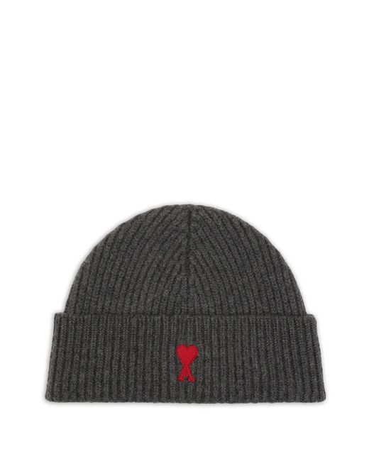 AMI Gray Ami De Coeur Wool Beanie