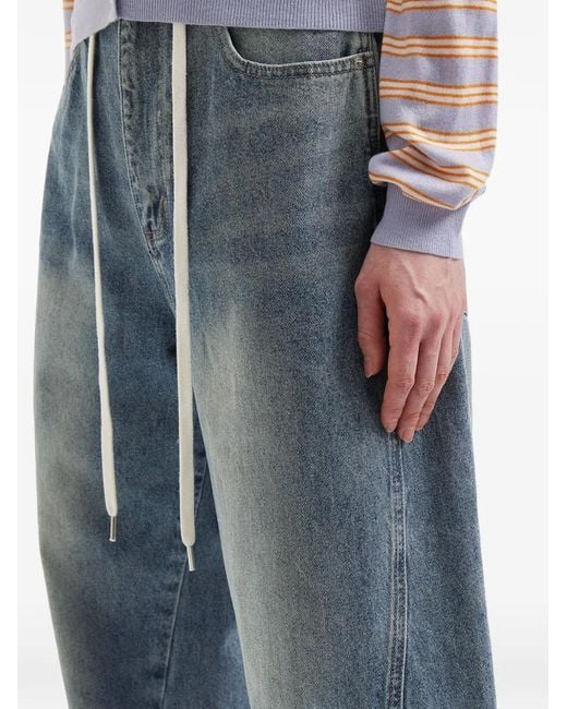 Mini Cream Blue Drawstring Wide-Leg Jeans