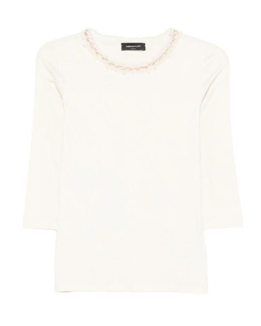 Fabiana Filippi White Embellished Three-Quarter Sleeve T-Shirt