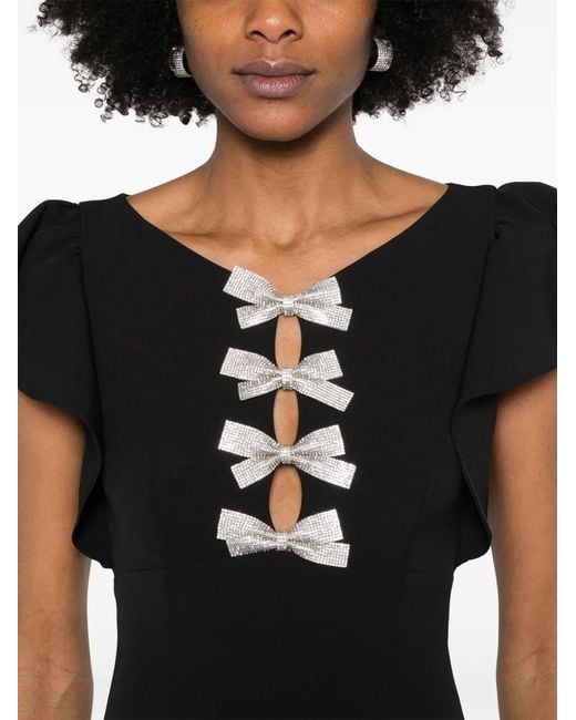 Nissa Black Bow-Detailed Midi Dress