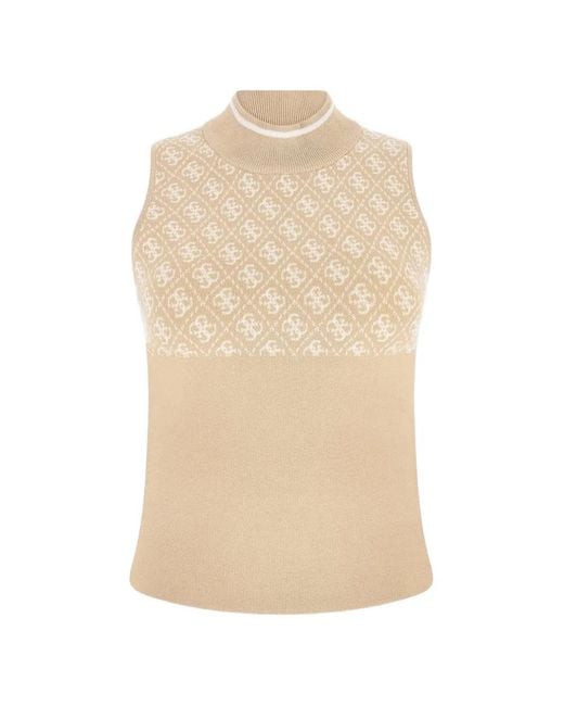Guess Natural Logo Pattern Sleeveless Top