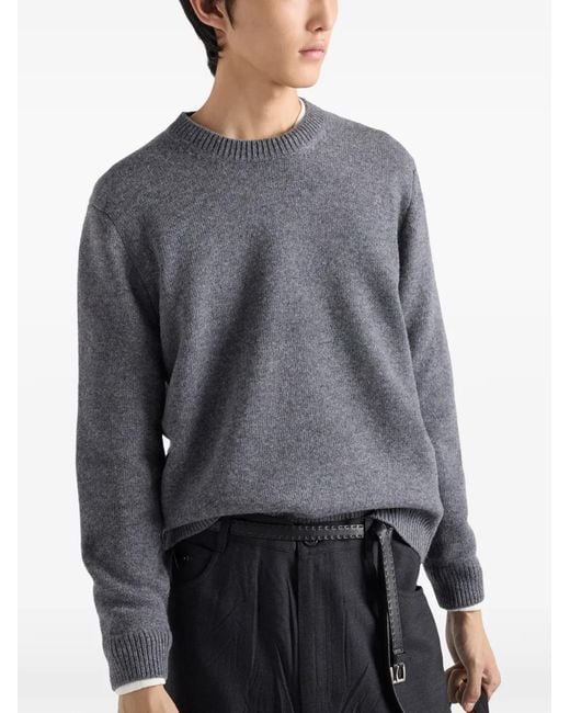 Prada Gray Wool Crew-Neck Sweater for men