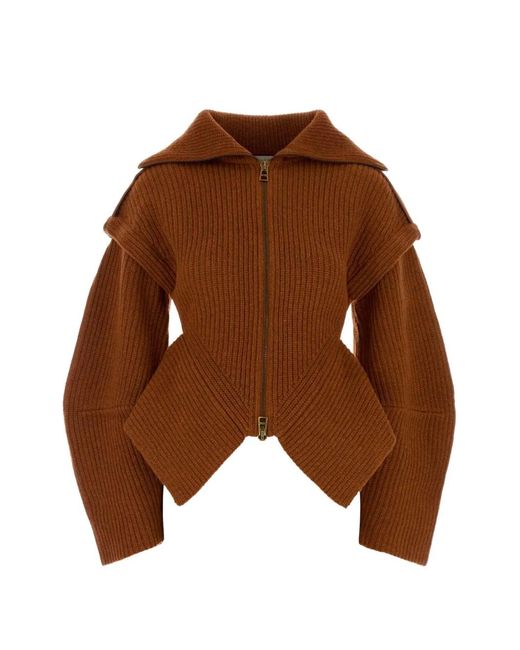 Zimmermann Brown Ribbed-Knit Panelled Cardigan