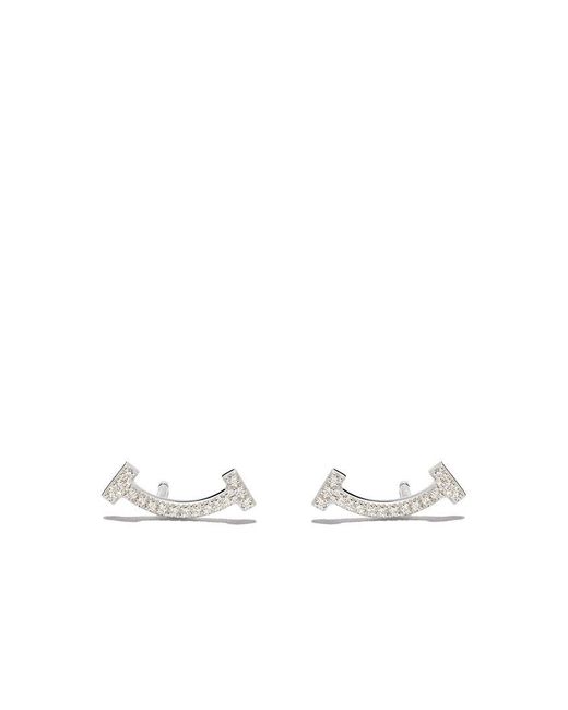 Tiffany & Co Metallic 18kt White Gold Tiffany T Smile Diamond Earrings