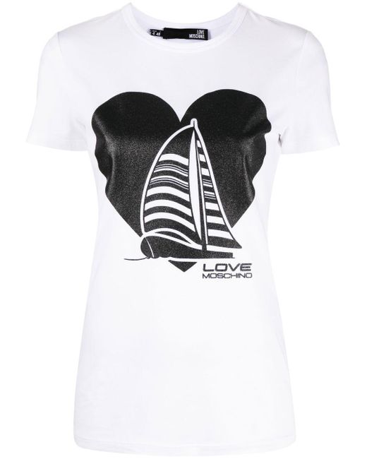 Love Moschino Black T-Shirt mit Logo-Print