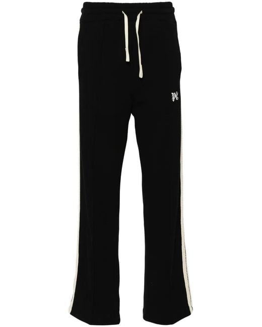 Palm Angels Black Monogram-Embroidered Piqué-Weave Trousers for men