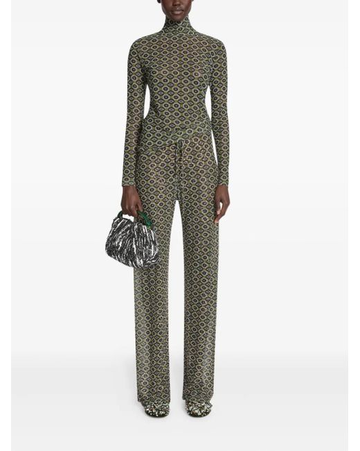 Dries Van Noten Green Geometric-Pattern Trousers