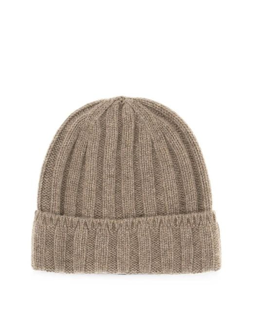 Vanisé Natural Ribbed-Knit Cashmere Beanie Hat