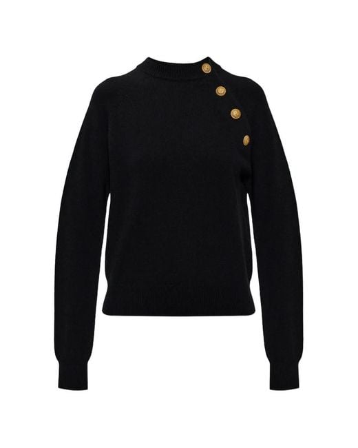Balmain Black Button-Embellished Raglan-Sleeve Sweater