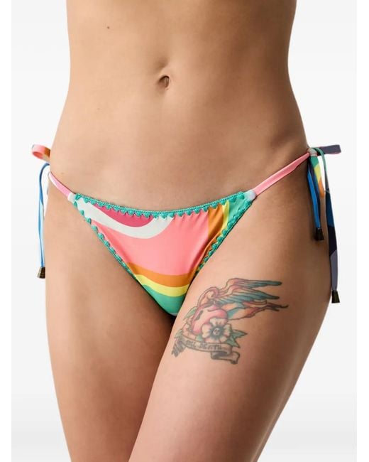 Kurt Geiger Pink Wave-Print Side-Tie Bikini Bottoms