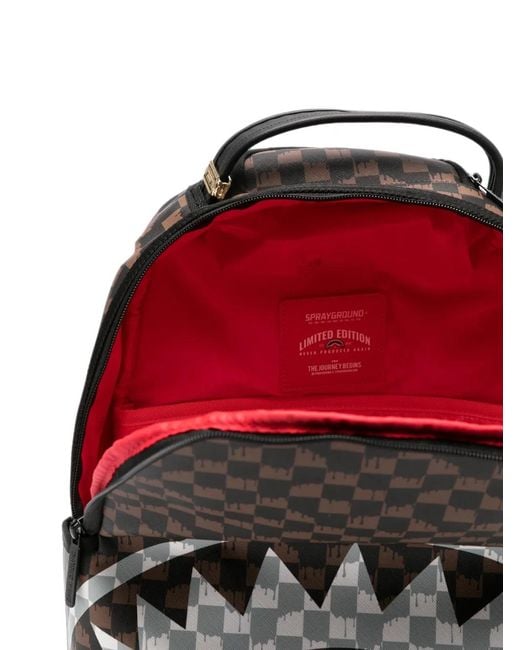 Sprayground Black Checkerboard-Print Shark Backpack for men