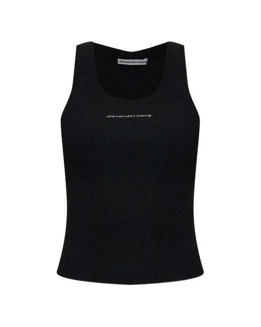 Alexander Wang Black Logo-Print Ribbed Tank Top