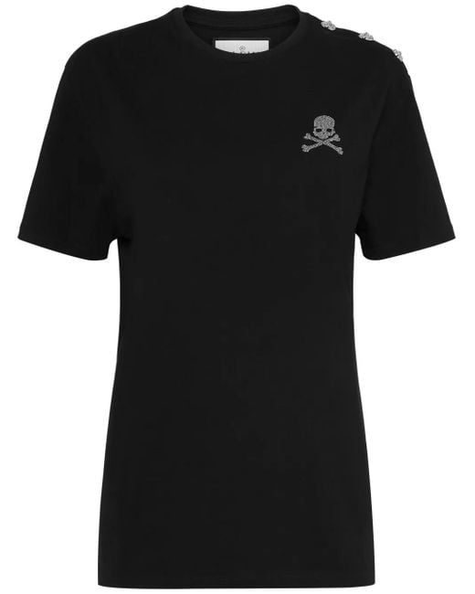 Philipp Plein Black Skull-Embellished Cotton T-Shirt