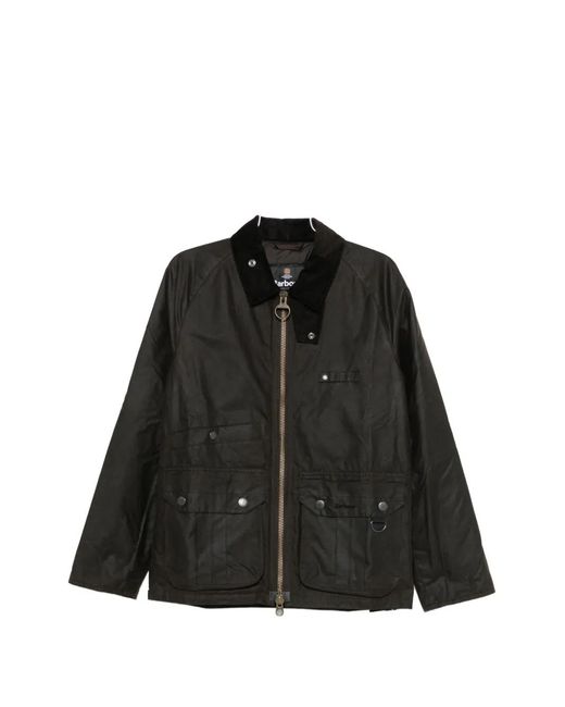 Barbour Black Corduroy-Collar Wax-Finish Jacket for men