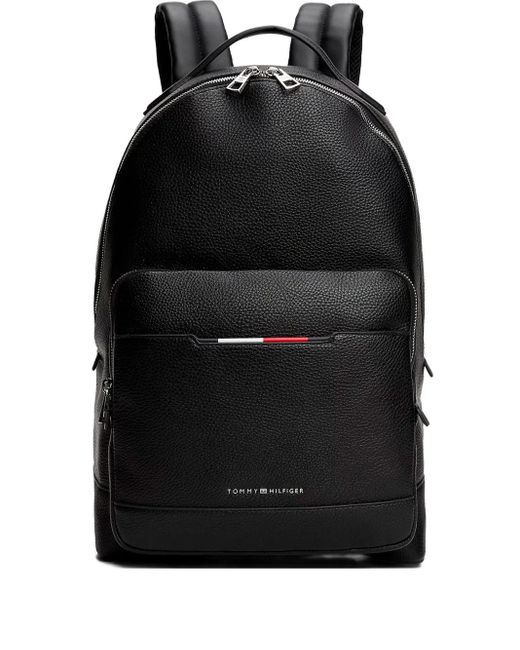 Tommy Hilfiger Black Textured Zip-Fastening Backpack for men