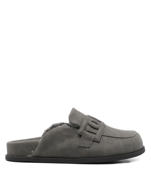 Twinset Gray Shearling-Lined Buckle-Detail Slippers
