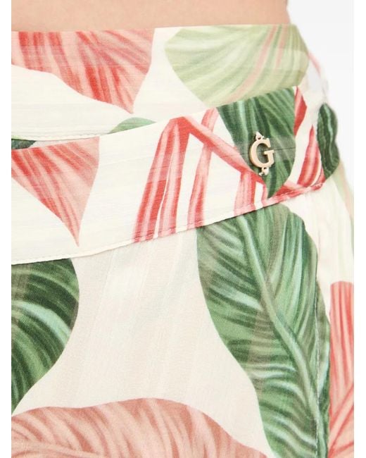 Guess Green Leaf-Print Wrap-Style Skirt