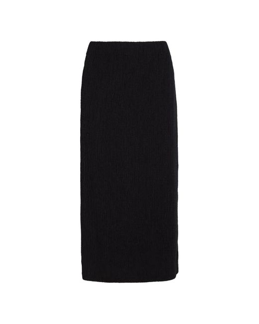 Vince Black Crinkled-Finish Midi Skirt