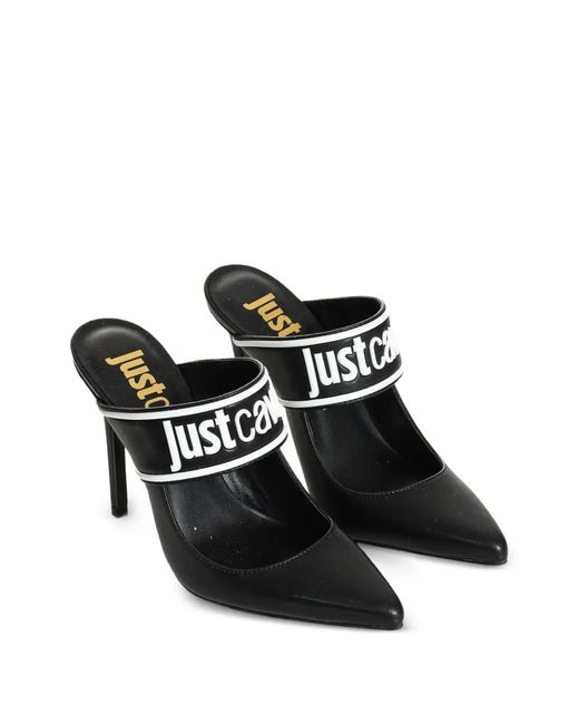 Just Cavalli Black Pointed-Toe Heeled Mules