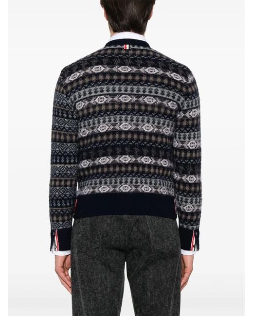 Thom Browne Black Fair Isle Wool Cardigan for men