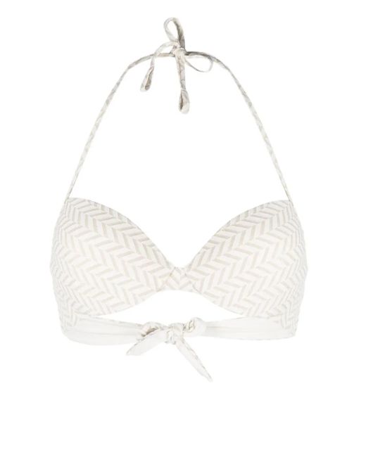 Twinset White Herringbone-Pattern Bikini Top