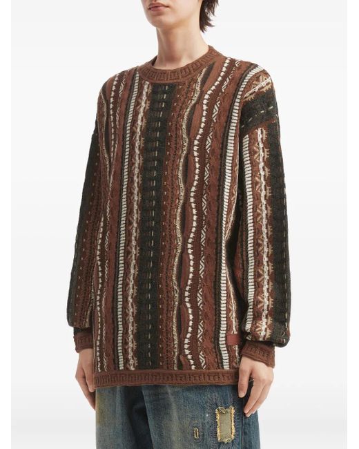 AFTERMATHS Brown Striped Pattern Sweater for men
