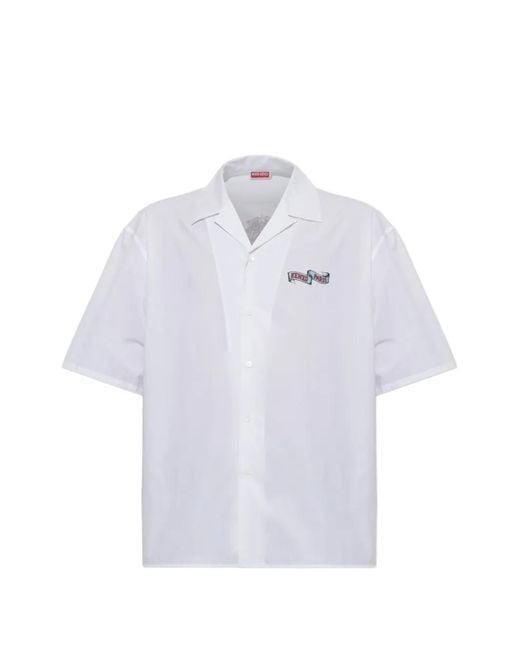 KENZO White Tiger-Print Short-Sleeve Shirt for men