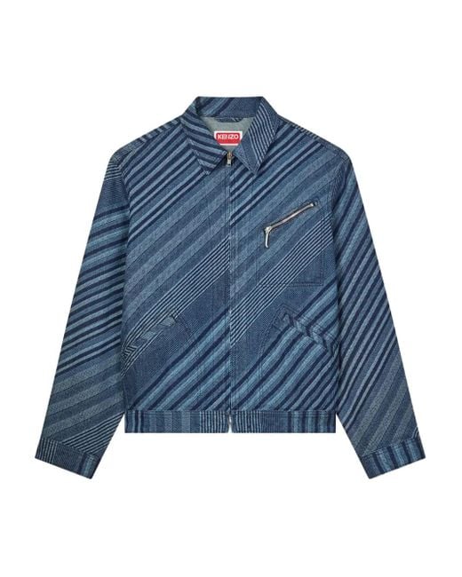KENZO Blue Diagonal Stripe Cotton Jacket for men