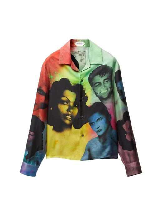 Versace Green Slim-Fit Printed Silk Twill Shirt for men