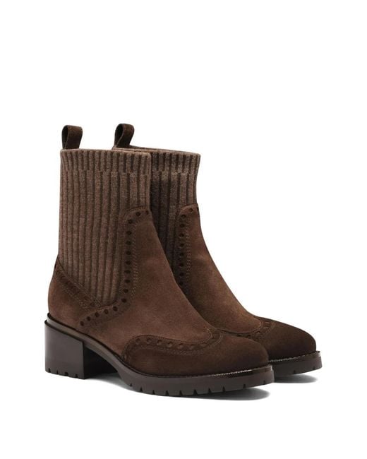 Santoni Brown Suede Wingtip Boots