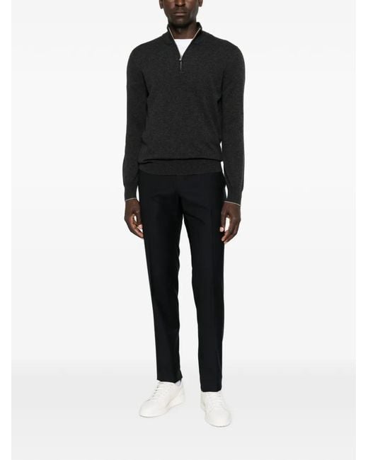 Incotex Blue Flat-Front Wool Trousers for men