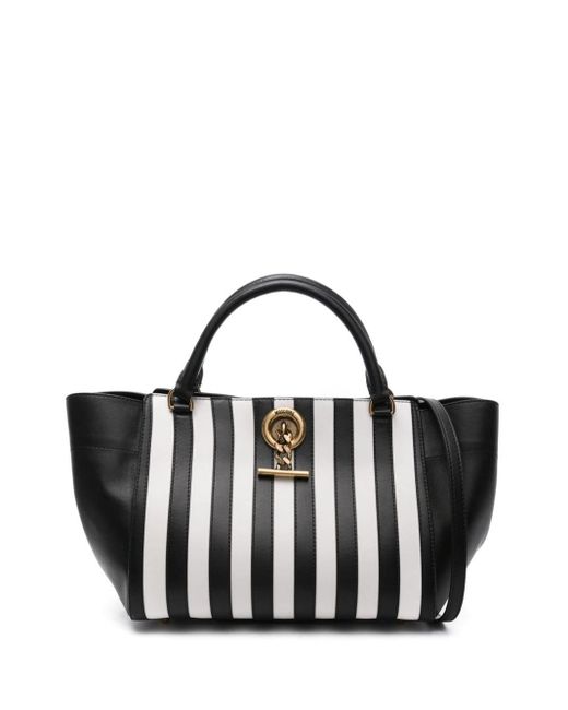 Moschino Black Striped Leather Tote Bag