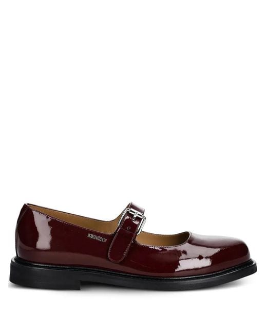 KENZO Brown Meari Buckle-Strap Leather Flats