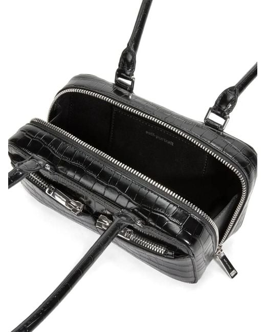 Self-Portrait Black Mini Crocodile-Embossed Leather Bag
