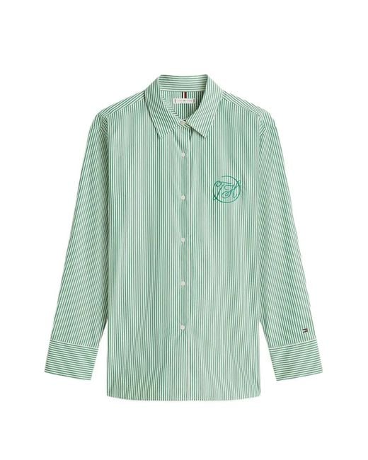 Tommy Hilfiger Green Striped-Print Logo-Embroidered Shirt