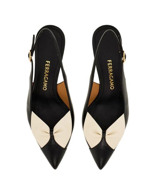 Ferragamo Black Soft Bow Slingbacks