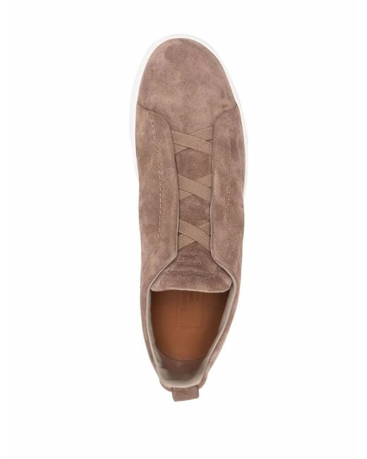 Zegna Brown Triple Stitch Slip-On Sneakers for men