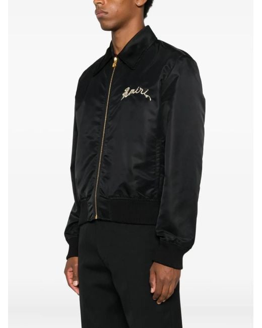 Amiri Black Embroidered Bomber Jacket for men