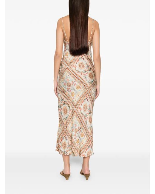 Just Cavalli White Baroque-Print Hardware-Detail Midi Dress