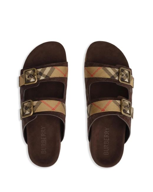 Burberry Brown Checked Suede Sandals for men