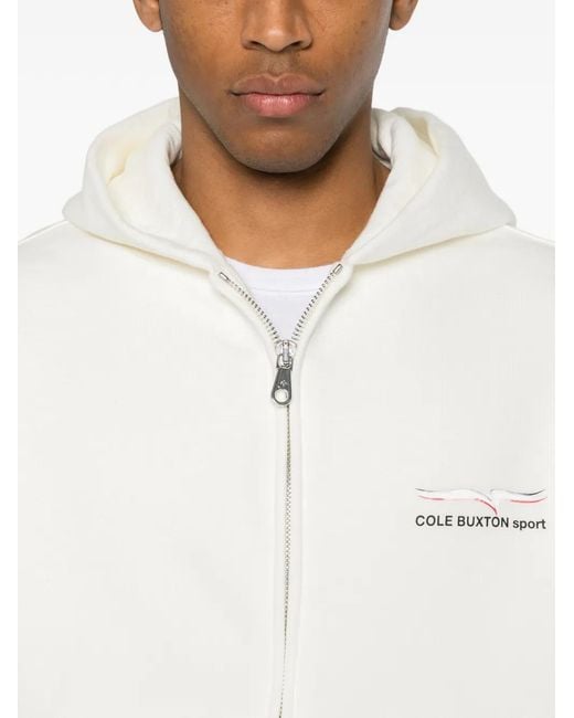 Cole Buxton White Logo-Print Zip-Up Hoodie for men